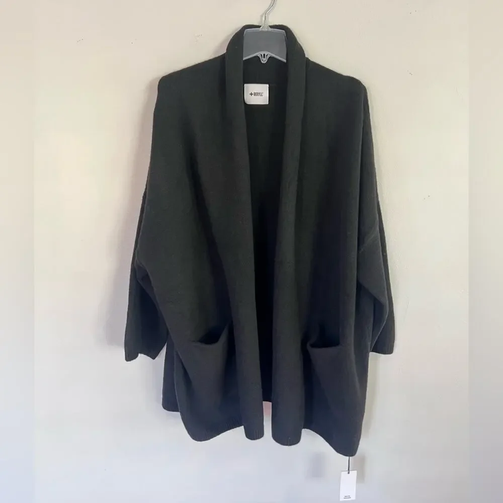 New Beryll Cocoon Cashmere Cardigan Sweater OS Oversized Open Front Black